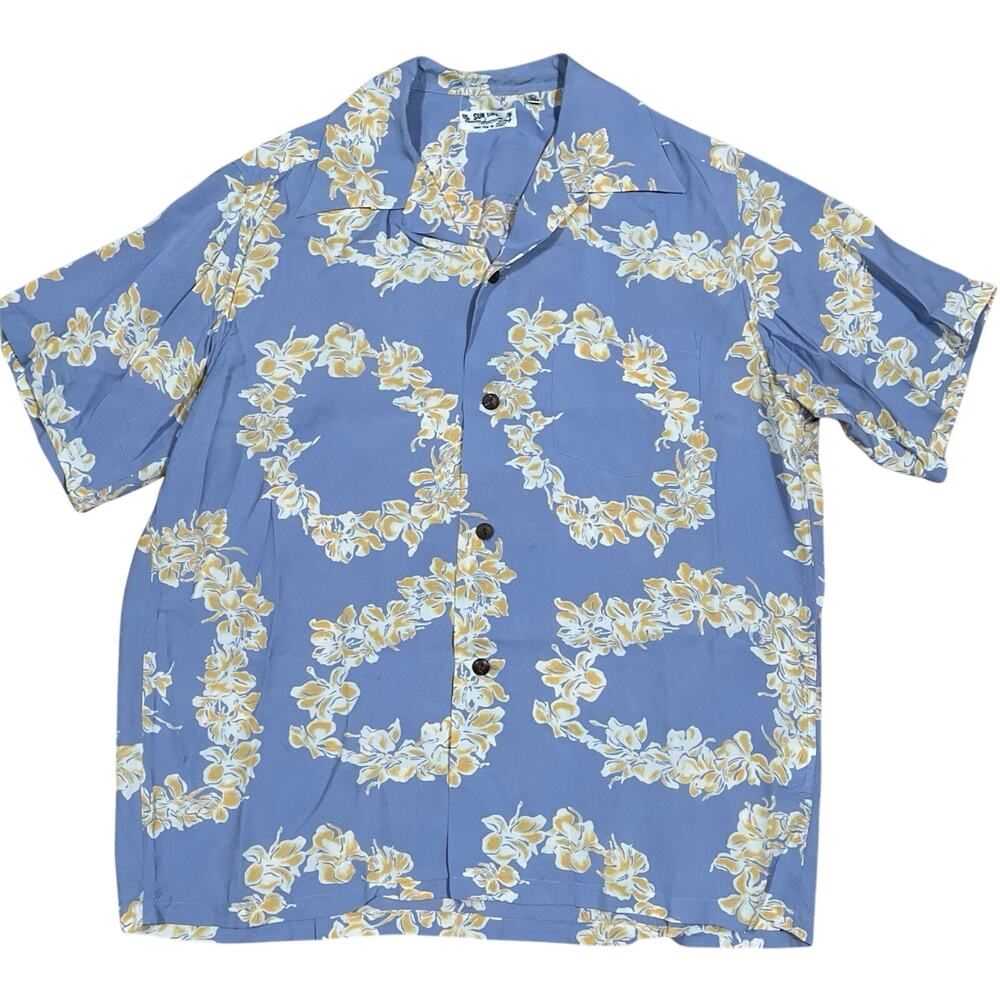 Sun Surf 100% Rayon Lavender Floral Lei Aloha Hawaiian Shirt Japan Made Large